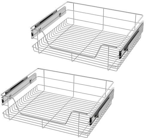 VELPAX 60 cm 2x Tiroir télescopique avec SoftClose capacité de charge 30 kg Chrome poli Coulisse à panier métallique Panier de Rangement Coulissant Cuisine