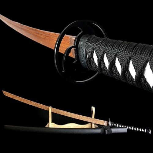 HJHUUA Bokken Nero da 100 cm,Spada da Samurai in Legno Fatta a Mano con paramano in Ferro,Katana Giapponese in bambù Naturale per Allenamento di Kendo,Cosplay,Oggetti di Scena,Regali