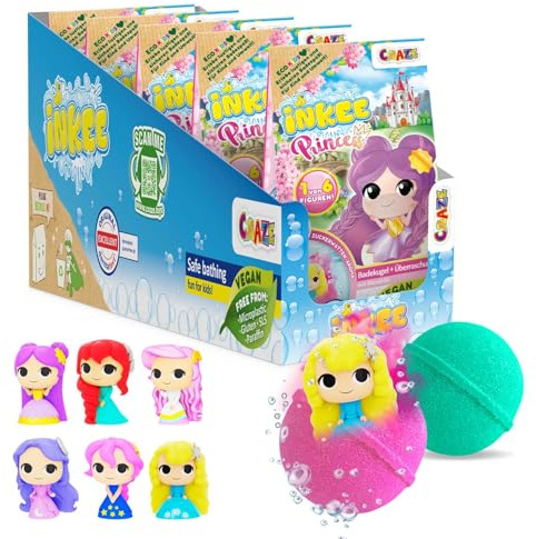 INKEE Surprise Princess – Confezione da 3 bombe da bagno con sorpresa, profumo zucchero filato e olio di mandorle, dermatologicamente testate, 5x100g
