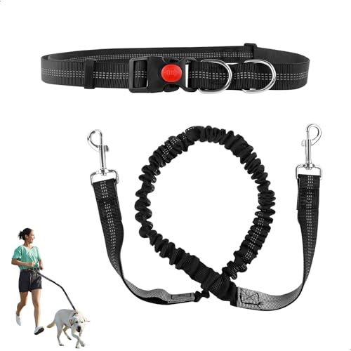 Joggingleine Hunde, Laufleine für Hundefür Mittelgroße und Große – Verstellbarer Hüftgurt und Dehnbare Joggingleine Hunde mit Bauchgurt, Elastische und Reflektierende Bauchgurt Hundeleine