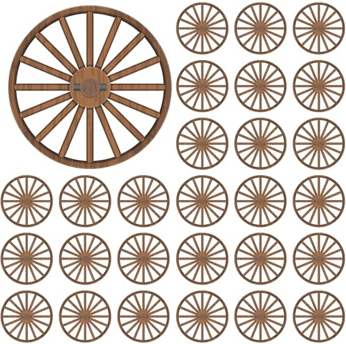 Honoson 50 Pcs Wagon Wheel Decor Wagon Wheel Cutouts Bulk Wooden Western Cowboy Party Decorations for Western Themed Bar Garage Indoor Outdoor Parties Receptions Birthdays, 8 Inch