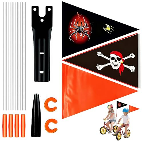 Lot de 3 fanions de vélo pour enfants - Fanions de sécurité avec mât et accessoires de vélo colorés - Drapeau de vélo réglable comme accessoire de sécurité accrocheur et accessoire de décoration pour