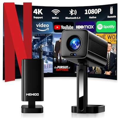 [Built-in App] Vidéoprojecteur 2026 Upgraded with WiFi 6 and Bluetooth 5.4, Mini Projecteur avec Auto Focus & Keystone Correction 90° Rotation, Projecteur Compatible with HDMI/TV Stick/Laptop-Noir