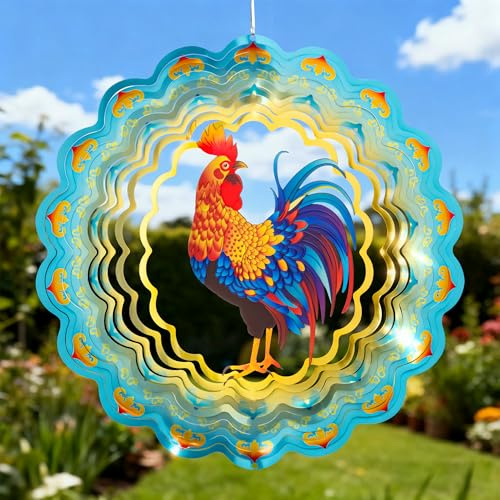 GIGALUMI Moulin à vent 3D en forme de coq - Décoration de jardin à suspendre - Sculpture à vent pour intérieur - Cadeau de jardin pour femme, maman