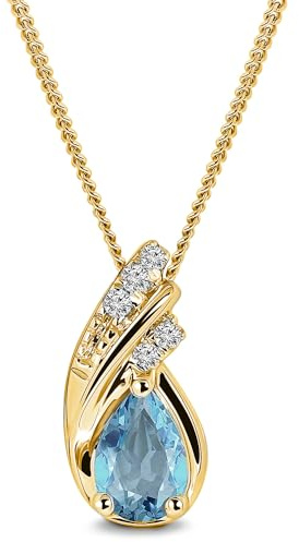 MIORE Collana Donna, Goccia di Topazio, Diamanti Naturali, Ciondolo Oro Giallo 9KT 375, Catenina Argento 925 Placcata Oro 18Kt, Collana anallergica in un Elegante Portagioie