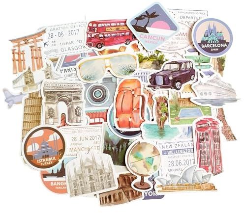Pack Pegatinas Viaje Pegatinas Sellos Pasaporte Monumentos Mundo Vinilo Maleta Diario Cuaderno Scrapbook Portátil Botella Adhesivos Decorativos Niños Adultos Manualidades Creativas