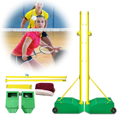Portable Badminton Net Set with Wheels & Carry Bag, Professional 2x2cm Grid, Heavy-Duty Steel Frame for Indoor & Outdoor Use for Adults & Youth