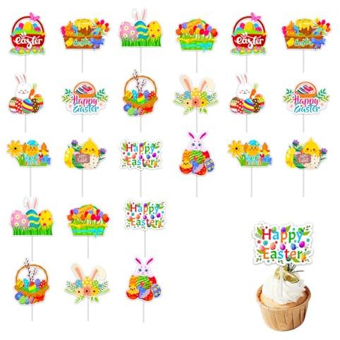 Decorazioni Pasqua per Cupcake - Set da 24 Pezzi, Perfette per Feste Pasquali e Tematiche, Facili da Usare, Alta Qualità, Multifunzione, Adatte a Dolci, Biscotti e Muffin