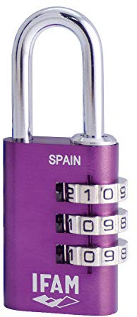 IFAM - Lucchetto a Combinazione Col Combi, 30 mm, Colore Viola, Massima Sicurezza, Ideale per Valigie e Armadietti della Palestra o della Scuola, con Chiave e Più di 1.000 Combinazioni, Leggero