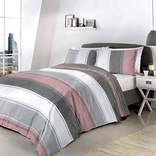 Fusion Betley Stripe Reversible Duvet Cover Set, Blush, King