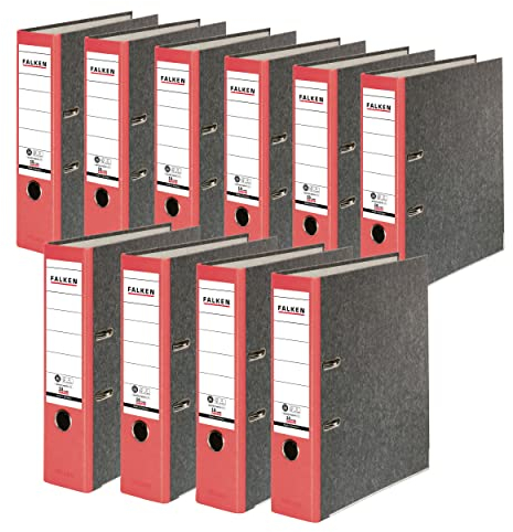Original Falken 10er Pack Recycling-Ordner Wolkenmarmor. Made in Germany. 8 cm breit DIN A4 roter Rücken Ringordner Aktenordner Briefordner Büroordner Pappordner CO2-Neutral Blauer Engel