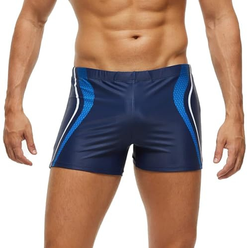 Arcweg Bañadores Hombre Traje de Baño Corto para Hombres Calzoncillos Secado Rápido Elástica Almohadillas Extraídas Deportes Acuáticos Raya Azul XL