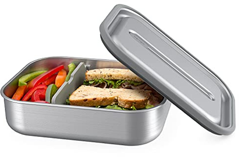 Bentgo MicroSteel Leak-Proof Lunch Box - Microwave-Safe, Oven-Safe, Bento-Style Container with Removable Divider, Airtight Lid, Sustainable Design, Odor & Stain Resistant (Stainless Steel)