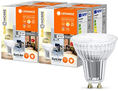 LEDVANCE SUN@HOME LED Lampe GU10 mit 4,9W ersetzt 40 W, 268 Lm, Sonnenlicht bis Kaminfeuer (2200-5000K), CRI95, SUN@HOME Smarte WIFI Leuchte per Alexa, google und App steuerbar, 4er-Pack