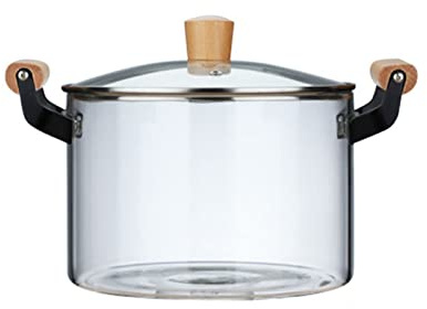 Glass Saucepan, Heat-Resistant Clear Glass Cooking Pot Steam Hole Stewpot With Lid Set Wood Handles Milk Pan Nonstick For Home, Kitchen, Restaurant (Color : Clear, Size : 4.5L)