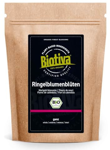 Fiori di Calendula bio 100g - Calendula officinalis - senza additivi - vegan - controllato e certificato in Germania - Biotiva