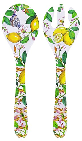 Les Jardins de la Comtesse - Posate per insalata in melamina - Capri - 33 cm - Limoni gialli - Servizio da tavola quasi indistruttibile MelARTmine