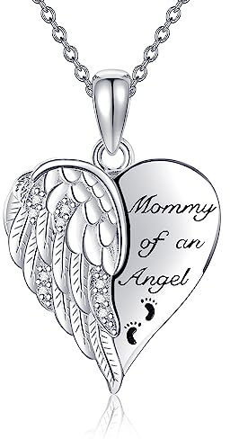 YAFEINI Miscarriage Gifts for Mothers Sterling Silver Mommy of an Angel Footprint Necklace Guardian Angel Wings Remembrance Memorial Sympathy Pregnancy Pendant Jewellery for Women Mom