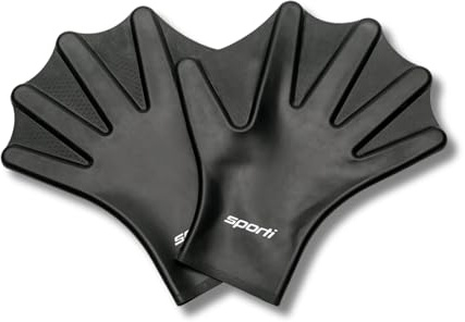Sporti Swimming Aquatic Gloves, Silicone Training Gloves, Water Resistance Webbed Gloves for Swimming, Diving, Water Aerobics - Silicone Webbed Fitness Gloves - Black - L