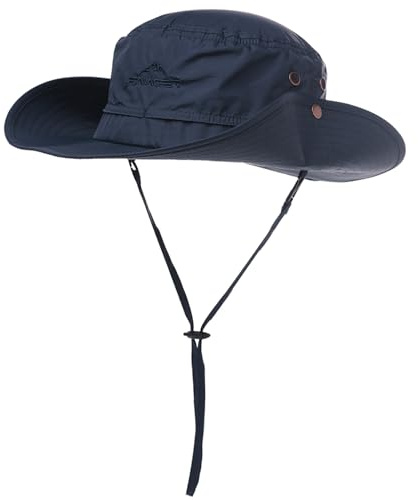 Comhats Men's UPF 50+ Wide Brim Sun Hat - Breathable, Waterproof Safari Boonie Cap for Trekking, Fishing, Camping, Hiking, Sailing - Foldable & Adjustable Navy XL/XXL