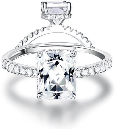 KRFY 925 Sterling Silver Square CZ Engagement Ring for Women - Promise Eternity Adjustable Open Finger Wedding Ring With Cubic Zirconia