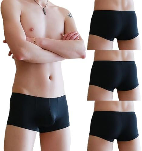 Faringoto Boxer pour homme en soie glacée ultra fin et respirant sans couture - Sexy - Poche U convexe, 4 Noir, Medium