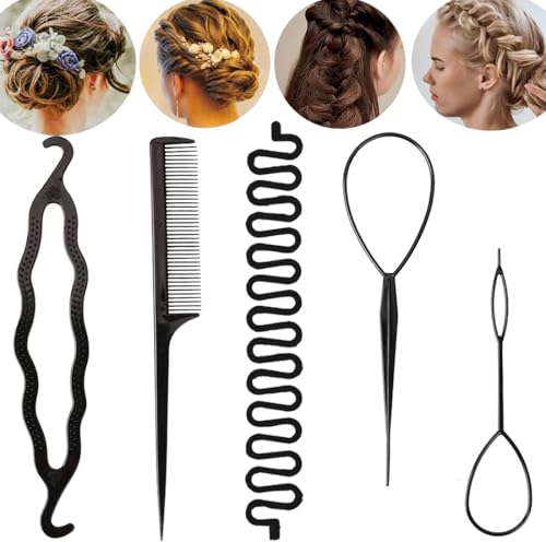 5 Stück Haarstyling-Set für Frauen und Mädchen, Haargeflecht Werkzeug - Haarflechtwerkzeuge für DIY Frisuren, Frisurenhilfe, Für Frauen, Mädchen