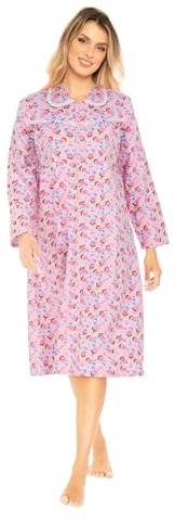 i-Smalls Chemise de nuit thermique à manches longues en flanelle super douce pour femme Motif floral, rose, 50-52