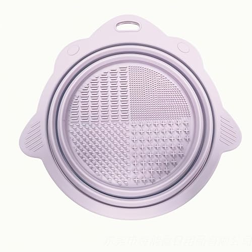 HAPPITON Foldable Silicone Makeup Brush Cleaner Mat Pad Bowl Makeup Kits Cleaning Tool for Makeup Brushes Sponges Powder Puffs(Purple)