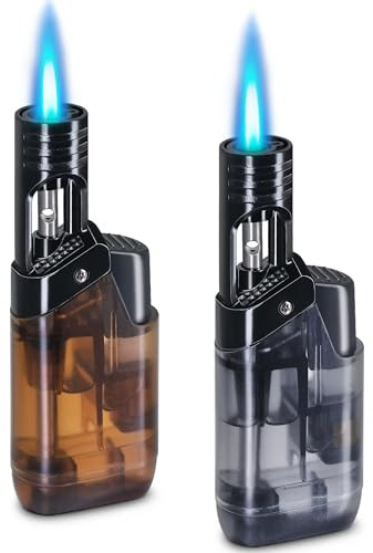 2 Pack Torch Lighter Mini Butane Multipurpose Utility Lighters with Wand Jet Flame Refillable Gas Lighters Pocket Lighter for Candle Camping BBQ Grill (Without Fuel) Assorted Colors