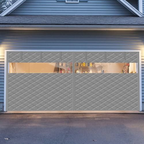 Värmeisolerat dörrgardin för garagedörr, 244 x 214 cm 275 x 214 cm 275 x 244 cm 488 x 214 cm med fönster, magnetiskt termiskt dörrgardin, vindtät garageportsisolering (grå, 488 x 214 cm)