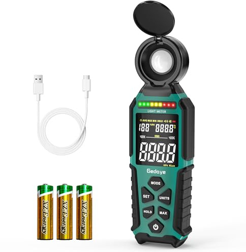 Light Meter Lux Foot Candles Meter 0~400,000 Lux Range, Large Backlit Display, Light Meter for Plants Luxmeter Light Meter Digital Illuminance Meter Handheld