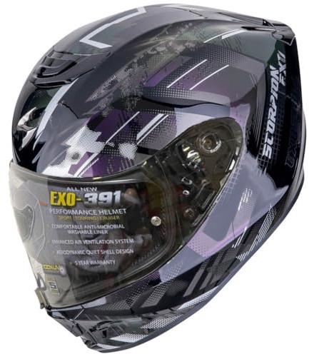 Scorpion Exo-391 Clutter Morado | Casco de Moto Integral Unisex Hombre y Mujer Homologado ECE 22.06 (S)