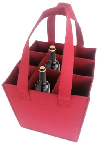 Generisch Sac à Bouteilles 9 Compartiments – Sac de Transport en Feutre – Porte-Bouteilles Pliable avec séparateurs – Sac de Courses pour Bouteilles d'eau, vin et bière, Rouge, Voir Description, Voir