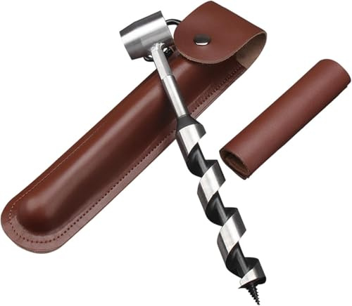 Bushcraft Hand Auger Wrench, Bushcraft Gear Drill Auger, Manual Hole Maker Settlers Wrench Wood Auger Hand Träborr med PU -ärm för Utomhus Ryggsäckande Camping Bush Crafting