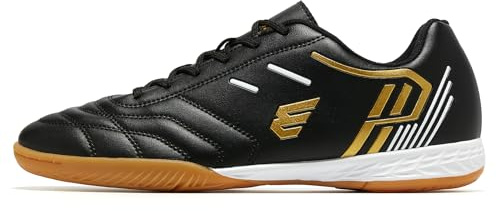 EPIMENO Men's Indoor Soccer Shoes for Women's Trainer Rubber Futsal Shoes for Athletic Flat Outsole Training Sneaker Black/White/Gold