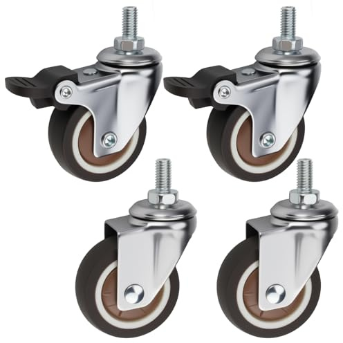 4 Pezzi Ruote per Mobili M8x15mm Ruote Girevoli per Mobili, 360° Rotelle Girevoli con Freno, Antiscivolo Ruote in Gomma, Ruote Girevoli per Carichi Pesanti, 2 con Freni e 2 Senza
