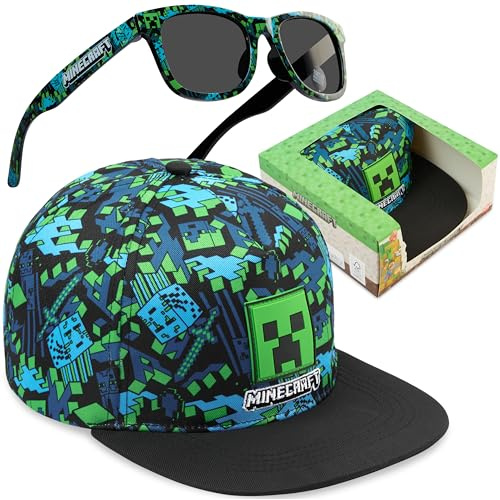 Minecraft Basecap und Sonnenbrille Set Jungen 6-14 Jahre, Sommer Kinder Cap mit UV Schutz Kindersonnenbrille, Geschenke für Kinder (Multi Minecraft)