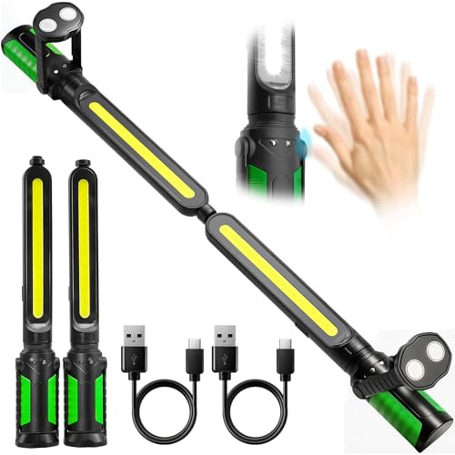 SYLSTAR Werkstattlampe LED mit Sensorsteuerung, 2400LM Motorraumleuchte mit 3 Helligkeitsmodi, 4400mAh LED Arbeitsleuchte mit Magnet und Haken, für Werkstatt,Autoreparatur,Garage,Camping (Grün)