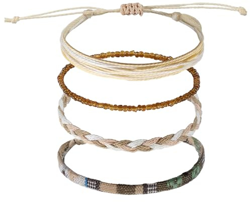 Tweruna 4 PCS Beach Summer Ankle Bracelets for Women, Adjustable Boho Anklets for Women, Handmade Braided Beaded Summer String Rope Bracelets, Waterproof Surfer Bracelet Boho Jewelry for Women Men