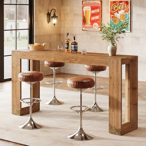TRIBEWOOD 63-Inch Solid Wood Bar Table, Narrow Long Counter Height Pub Dining Table, Farmhouse Rectangular Home Coffee Bar Units for Kitchen, Dining Room, Living Room, Bistro, Brown