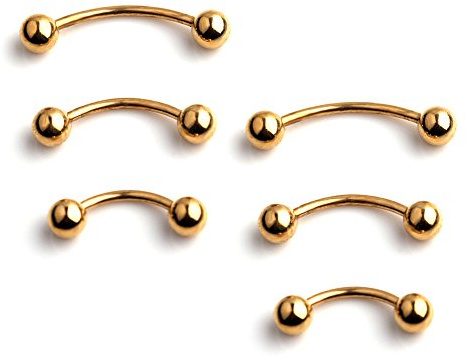 Ruifan 3prs(6pcs) Surgical Steel Tiny Curved Eyebrow Ear Navel Belly Lip Ring Barbell Piercing Jewelry 20g 6mm/8mm/10mm(Gold)