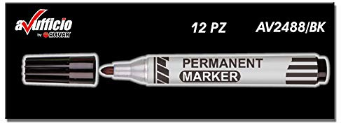 Alevar Marcatori Permanenti, Pennarelli Indelebili a Punta Media Tonda, Colore Nero, Confezione da 12 Pezzi