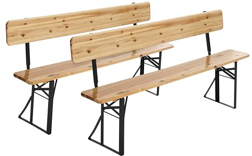 LOT DE 2 BANCS PLIANTS EN BOIS AVEC DOSSIER 180CM