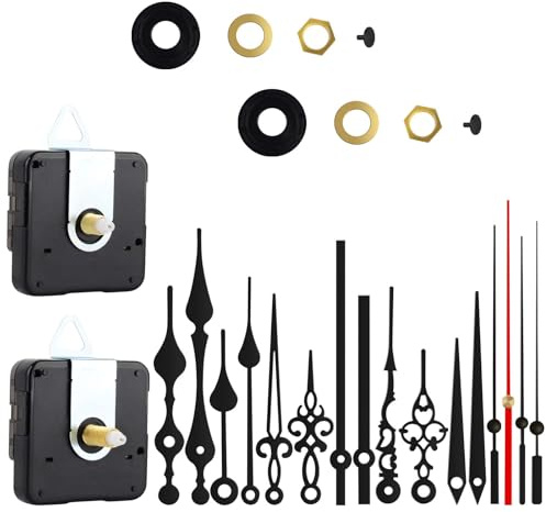 DASHUAIGE 2 Pack Silent Quartz Clock Movement with Hands, 6 Pairs of Long and Short Shafts, Battery Powered Mechanism for DIY Wall Clock Repair & Replacement (black)