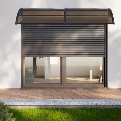 [en.casa] Auvent de Porte d'Entrée Design Marquise d'accueil Résistante aux Intempéries Polycarbonate Aluminium Plastique 5 mm d'Épaisseur 240 x 100 cm Noir Marron