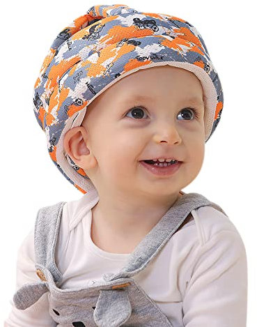 Bébé Casque de Protection Coton Respirant Casque de Sécurité Anti-chute Chapeau Anti-collision Infantile Chapeau de Protection de Tête Ajustable pour Enfant 0-5 Ans Apprendre à Ramper et Marcher