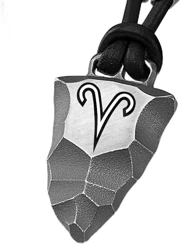 Element of Gods – Titan Faustkeil Sternzeichen Kette für Herren – Zodiac Anhänger mit Lederband in schwarz – Astrologie Geschenk für Männer (Widder)