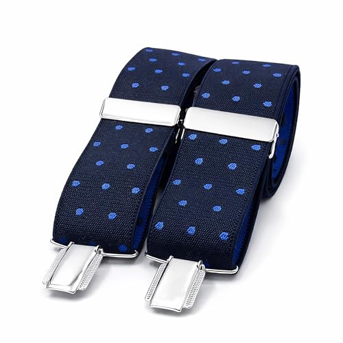 El mono con pajarita Bretelle uomo eleganti fatte a mano in Spagna. Bretelle da uomo per pantaloni | 3 clip extra-forti | Colore blu e Pois blue (Azul-Azulón)