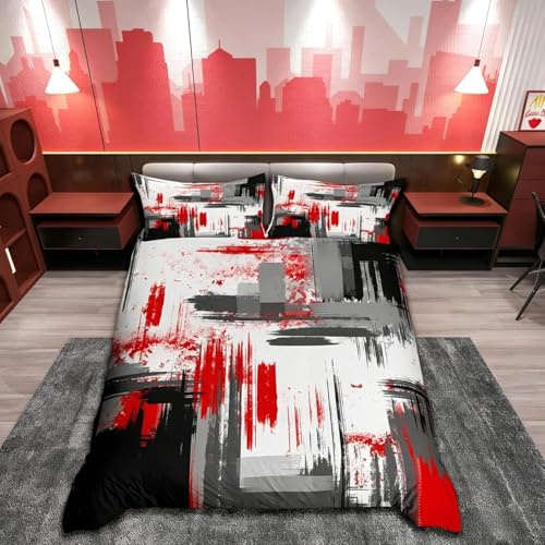 Set di biancheria da letto astratta moderna arte astratta trapunta per ragazzi ragazze bambini rosso grigio nero modello copripiumino set di biancheria da letto decorazione camera matrimoniale copril